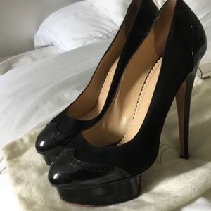 Charlotte Olympia black velvet pumps